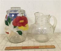 GLASS CANNISTER AND PITCHER