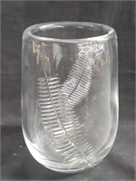 Orrefors crystal vase with cut fern frond
