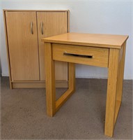 Blonde End Table, Preesed Wood Cabinet