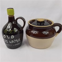 Clay Fire Water bottle and lidded finger crock