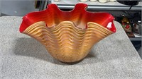 Large Art Glass Ruffled Bowl