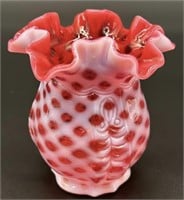 Fenton Cranberry Opal Diamond Optic Vase