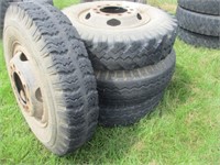 764) 4 truck tires 9.00-20 & 10hole rims