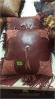 2 LEATHER FRINGE MAROON PILLOWS