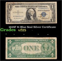 1935F $1 Blue Seal Silver Certificate Grades vf+