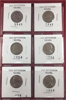 (6) Mixed Dates Jefferson Nickels