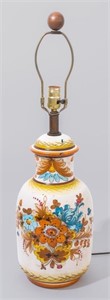Portuguese Glazed Floral Motif Ceramic Table Lamp