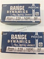 FIOCCHI Range dynamics, 9MM, 115 grain, FMJ,