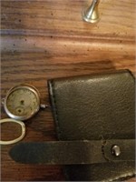 LEATHER POUCH TIMEX CLOCK AND POCKET WATCH / BRASS