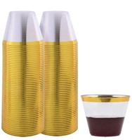 100 Clear Gold Rimmed Disposable Plastic Cups -