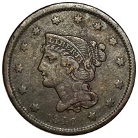 1840 Braided Hair Large Cent NICELY CIRCULATED