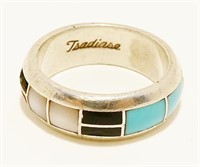 Tsadiase Zuni Multi-Stone 925 Silver Ring Sz 7