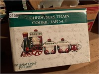 Christmas train cookie jar set