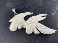 Gorgeous bone carved pendant of swan on sterling s