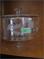 Etched glass cake stand