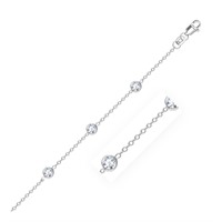 14k White Gold Round .99ct White Topaz Anklet