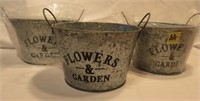 3 Galvenized Flower Buckets - NEW 4"H x 6"W