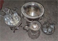 Silver Tone Trays, Bowl Glass Decanter and