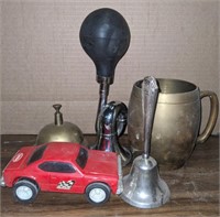 Horn, Brass Mug, Bells and Toy Car