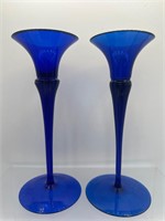 Cobalt blue glass candlestick holders