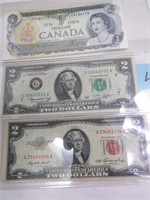 2- $2.00 & CANADA $1.00 PAPER MONEY