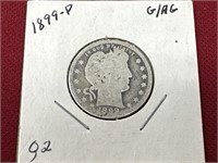 1899-P Barber Silver Quarter