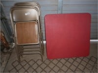 Vintage Red Samsonite Card Table & 4 Padded