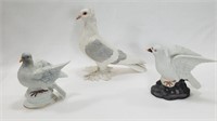Lot of 3 White Pigeon / Dove Bird Ceramic Figures