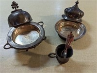 Antique Silverplate Dome Butter Dishes, spoons/cup