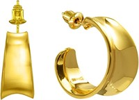 14k Gold-pl 10mm Flat C-hoop Earrings