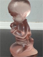 Fenton Red/Pink Satin Glass Praying Boy Figure