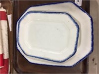 (3) Vintage Blue Feathered-Edge Platters