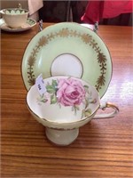 Aynsley green large rose cup, and saucer