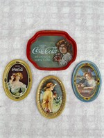 Lot of 4 Vtg Coca-Cola Tin Litho Tip Trays