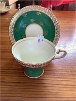 Aynsley , Green and gold cup, and saucer