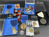 Bag of Various Organization Pins and Medals