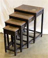 4 Vintage Wood Carved Nesting Asian Tables