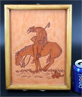 Vintage Leather Art Framed Charlie's Libbey, MT