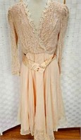 Vintage 80s Lisa Michael's Peach Lace Bodice Dress