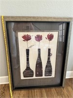 Large Framed Art-Vases with Red Flowers