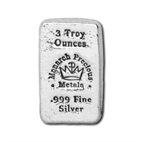 3 oz. Poured Monarch Metals Silver Bar