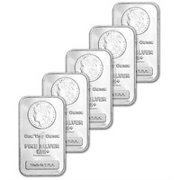 (5) Morgan Design Silver 1 oz Bars