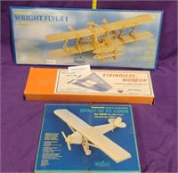 2 NOS TOY AIRPLANE KITS & 1 NOS KITE KIT