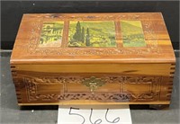 Vintage Wood Carved Cedar Chest Jewelry Box