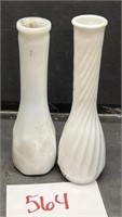 (2) Hoosier milk glass vases