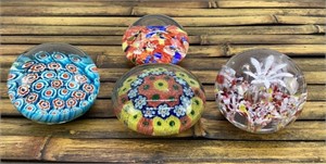 (4) 2.5" decorative glass paper weights