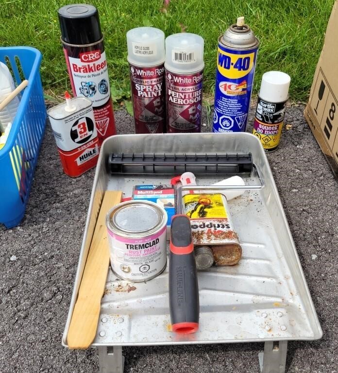 Paint Tray With Automotive Spray-Paints & More