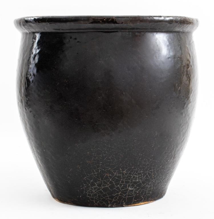 Chinese Black Glazed Ceramic Tree Pot
