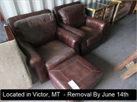 LOT, (2) LEATHER PADDED ARM CHAIRS W/FOOT REST