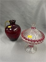 Crackle Glass Pitcher with Compote